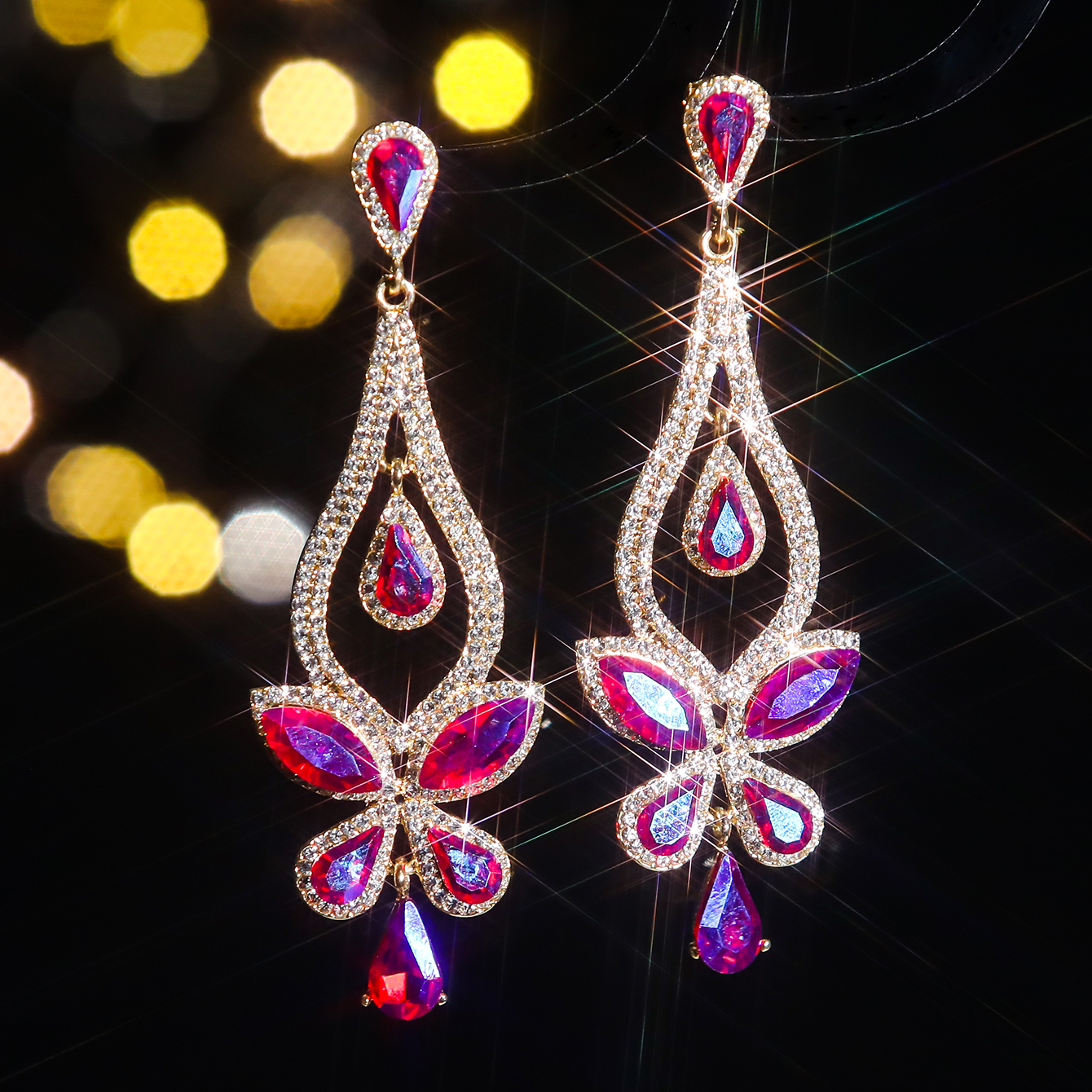 1 Pair Elegant Flower Inlay Alloy Rhinestones Zircon Drop Earrings display picture 8