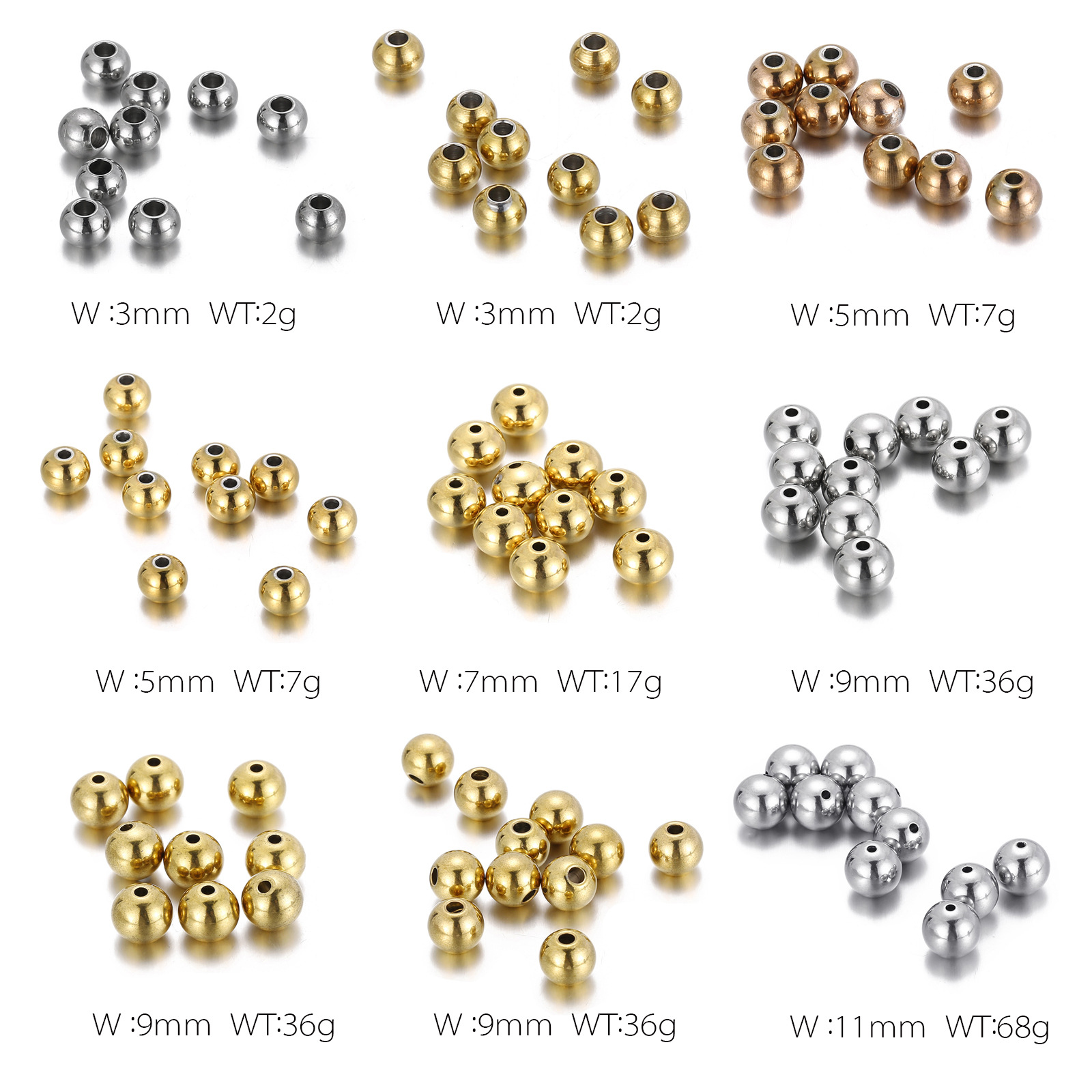 10 Pieces Diameter 4mm Diameter 5mm Diameter 8mm Stainless Steel 18K Gold Plated Round Polished Beads display picture 2