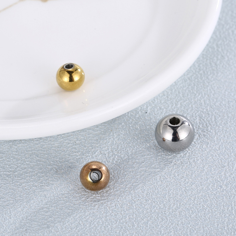 10 Pieces Diameter 4mm Diameter 5mm Diameter 8mm Stainless Steel 18K Gold Plated Round Polished Beads display picture 3