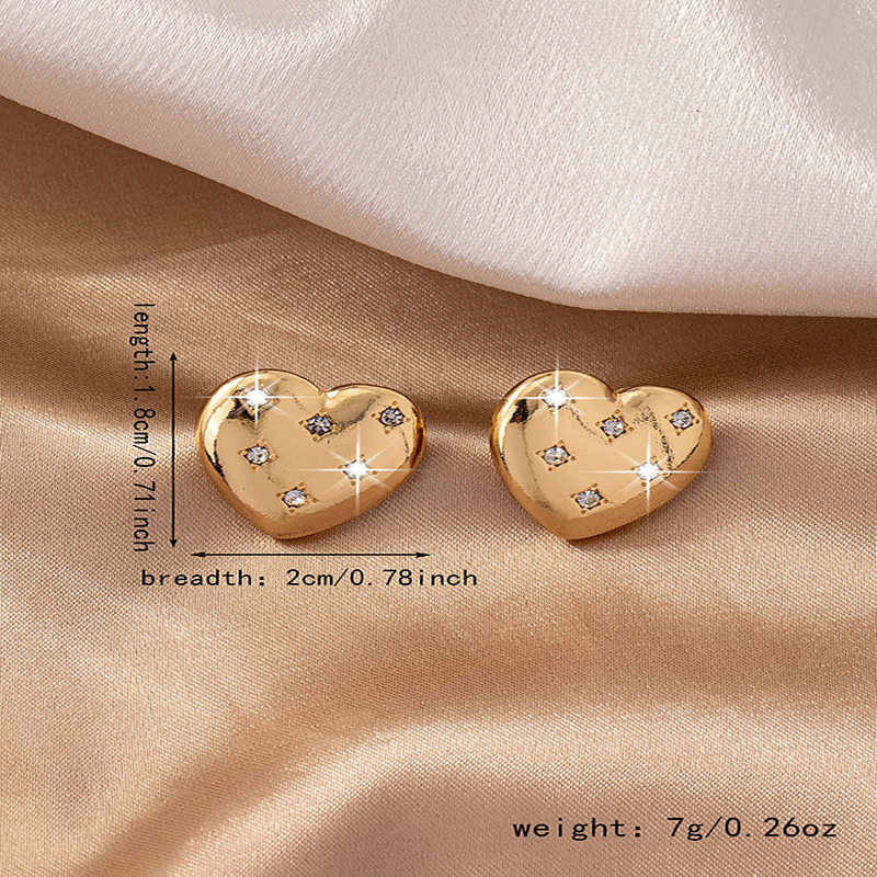 1 Pair Simple Style Heart Shape Plating Inlay Ferroalloy Rhinestones Gold Plated Ear Studs display picture 6