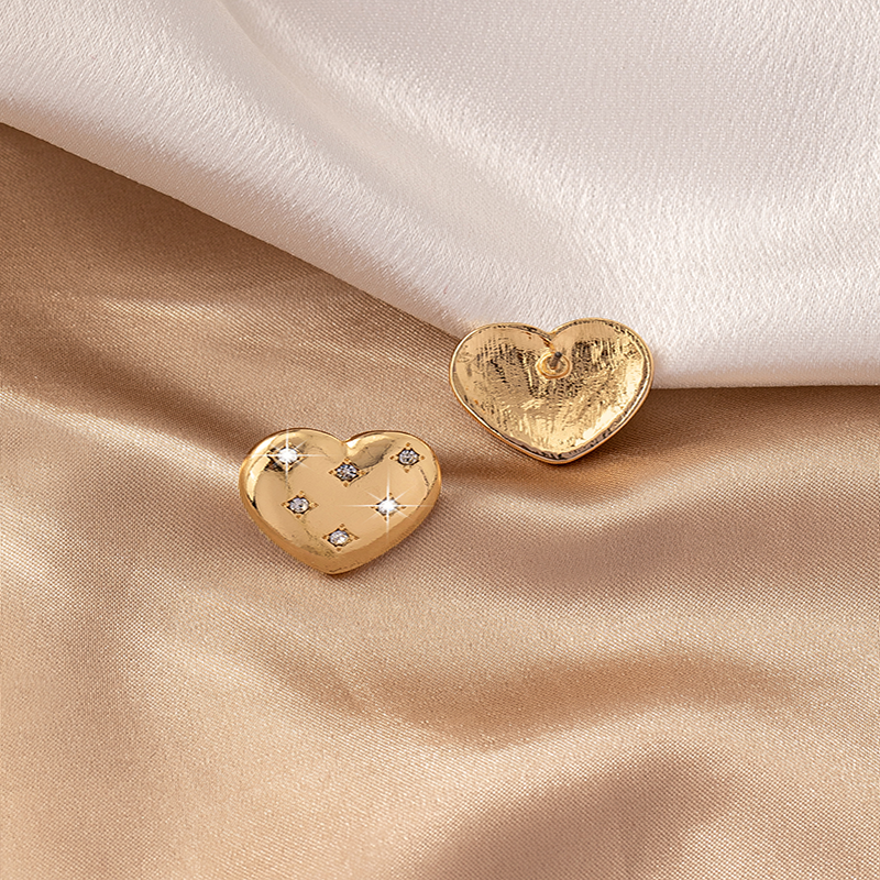 1 Pair Simple Style Heart Shape Plating Inlay Ferroalloy Rhinestones Gold Plated Ear Studs display picture 3