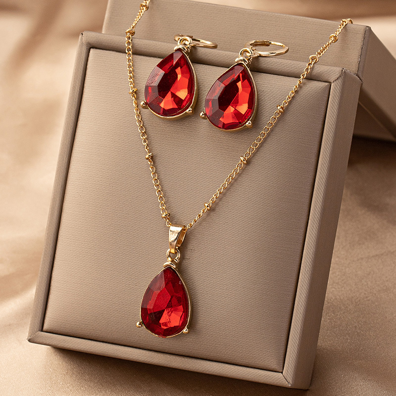 Elegant Retro Water Droplets Alloy Inlay Gem Women's Earrings Necklace display picture 5