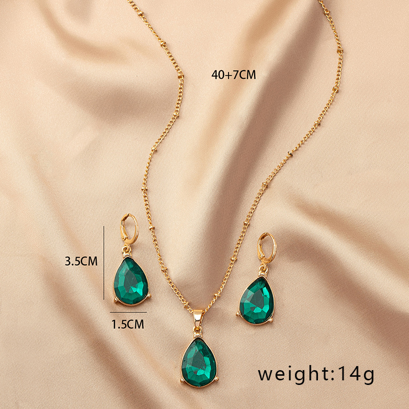 Elegant Retro Water Droplets Alloy Inlay Gem Women's Earrings Necklace display picture 7