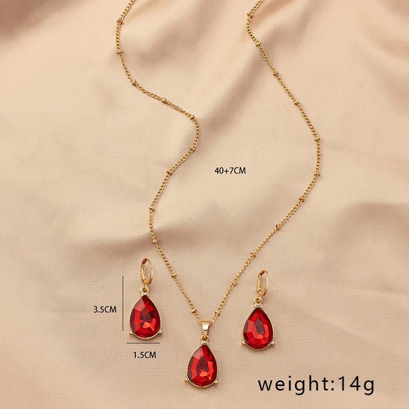 Elegant Retro Water Droplets Alloy Inlay Gem Women's Earrings Necklace display picture 9