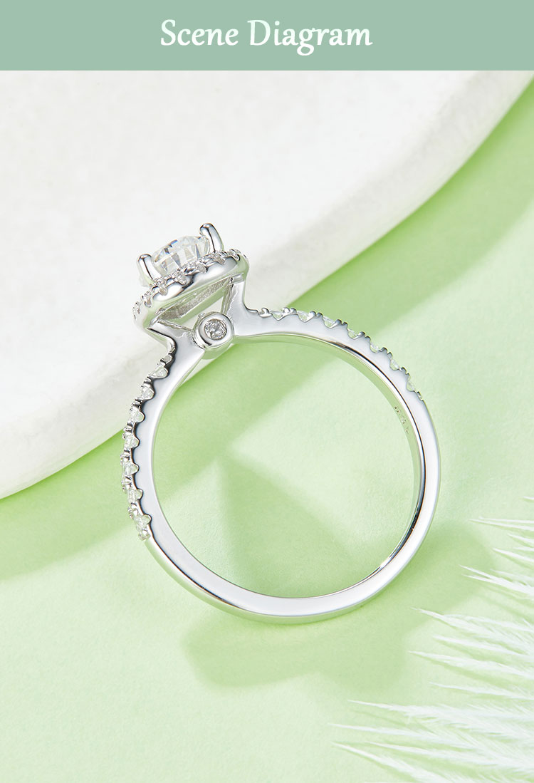 Classical Solid Color Sterling Silver Hollow Out Inlay Moissanite Rhodium Plated Silver Plated Rings display picture 5