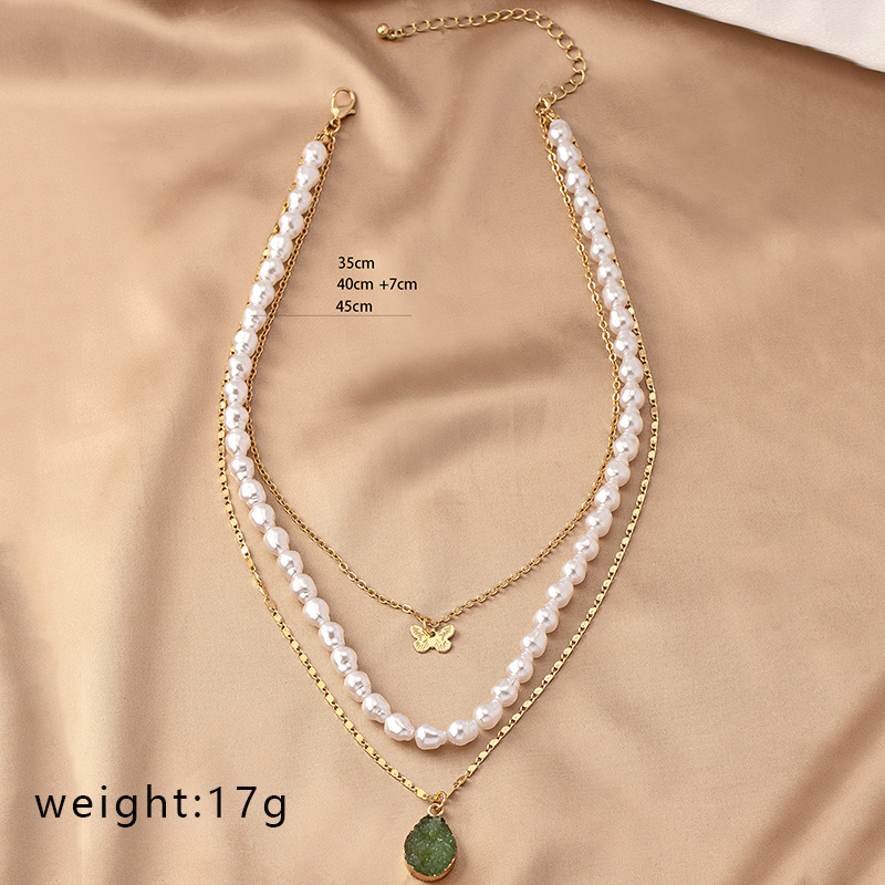 Elegant Retro Water Droplets Butterfly Alloy Beaded Women's Layered Necklaces display picture 5