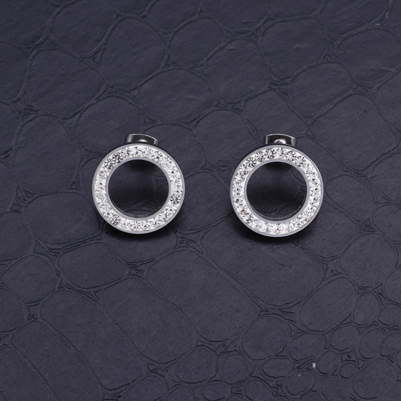 1 Pair Simple Style Solid Color Inlay Stainless Steel Zircon Ear Studs display picture 2