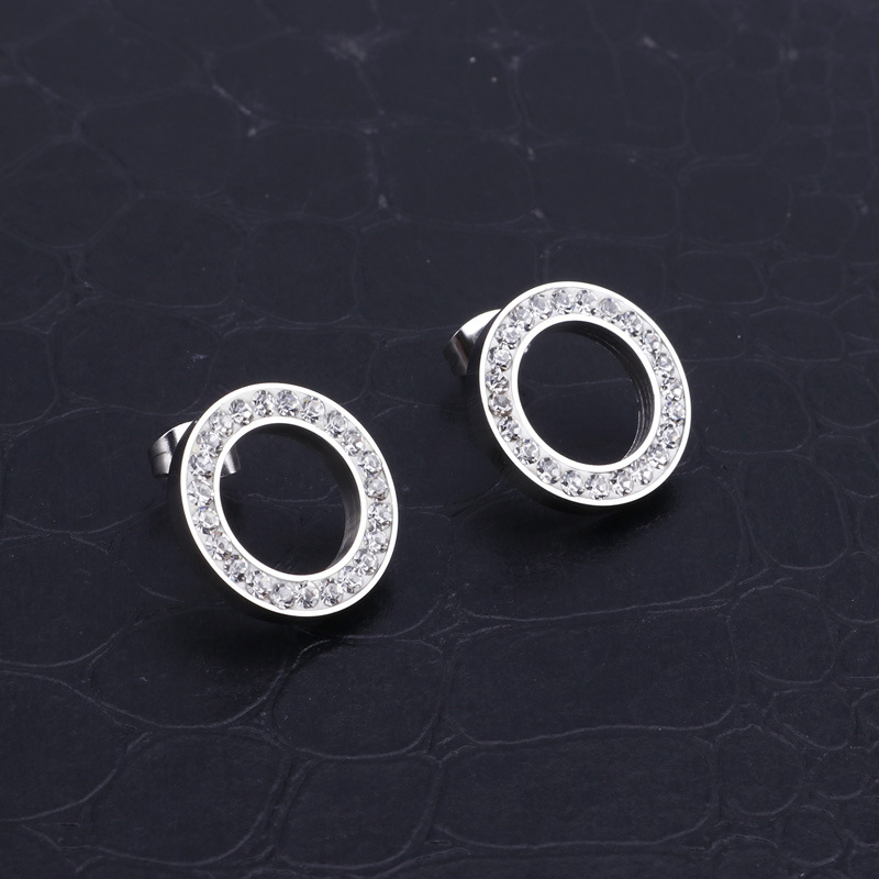 1 Pair Simple Style Solid Color Inlay Stainless Steel Zircon Ear Studs display picture 3
