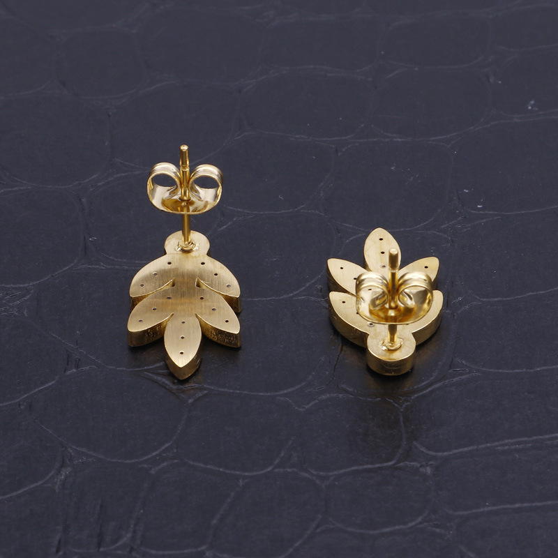 1 Pair Simple Style Leaf Inlay Stainless Steel Zircon 18K Gold Plated Ear Studs display picture 3