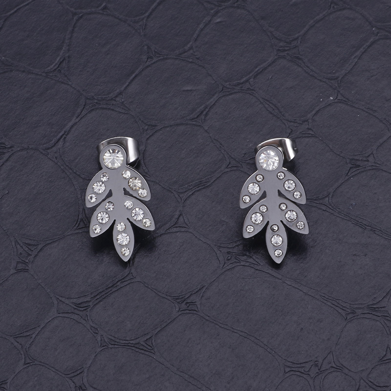 1 Pair Simple Style Leaf Inlay Stainless Steel Zircon 18K Gold Plated Ear Studs display picture 4