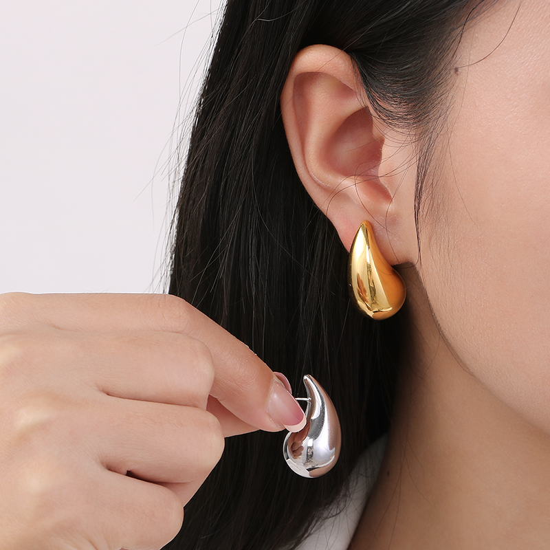 1 Pair Basic Water Droplets Stainless Steel 18K Gold Plated Ear Studs display picture 6