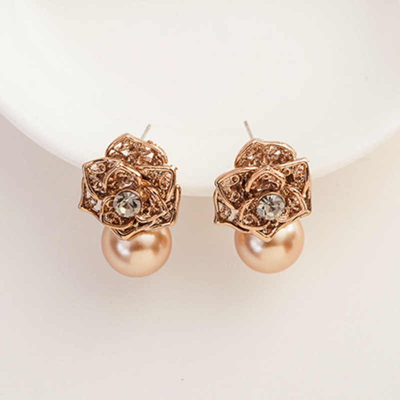 1 Pair Simple Style Flower Plating Inlay Alloy Artificial Gemstones 18k Gold Plated Earrings display picture 4