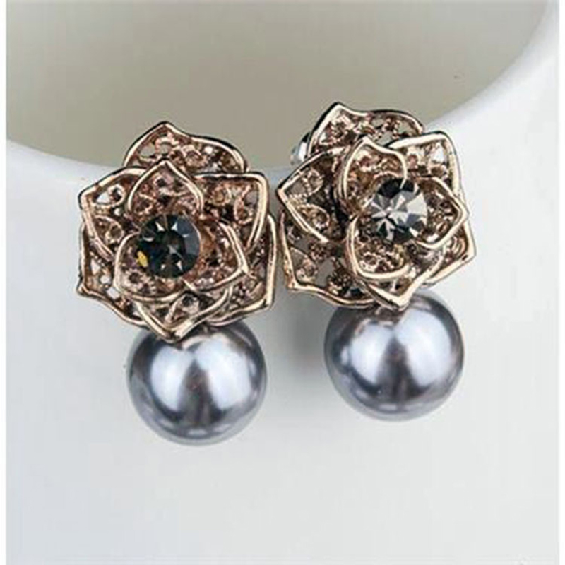 1 Pair Simple Style Flower Plating Inlay Alloy Artificial Gemstones 18k Gold Plated Earrings display picture 3