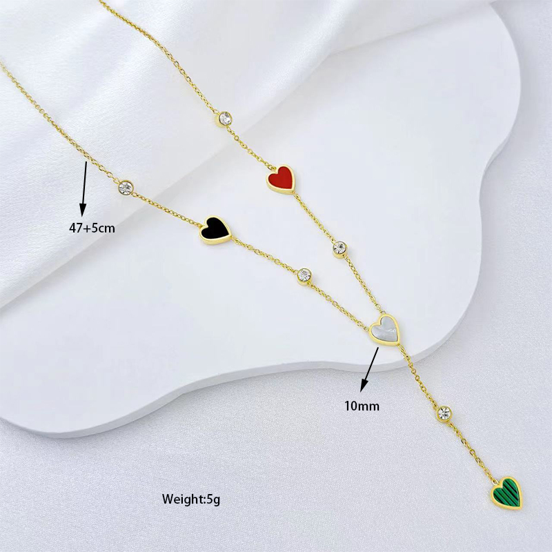 Stainless Steel Gold Plated Modern Style Classic Style Plating Inlay Heart Shape Shell Zircon Pendant Necklace display picture 5