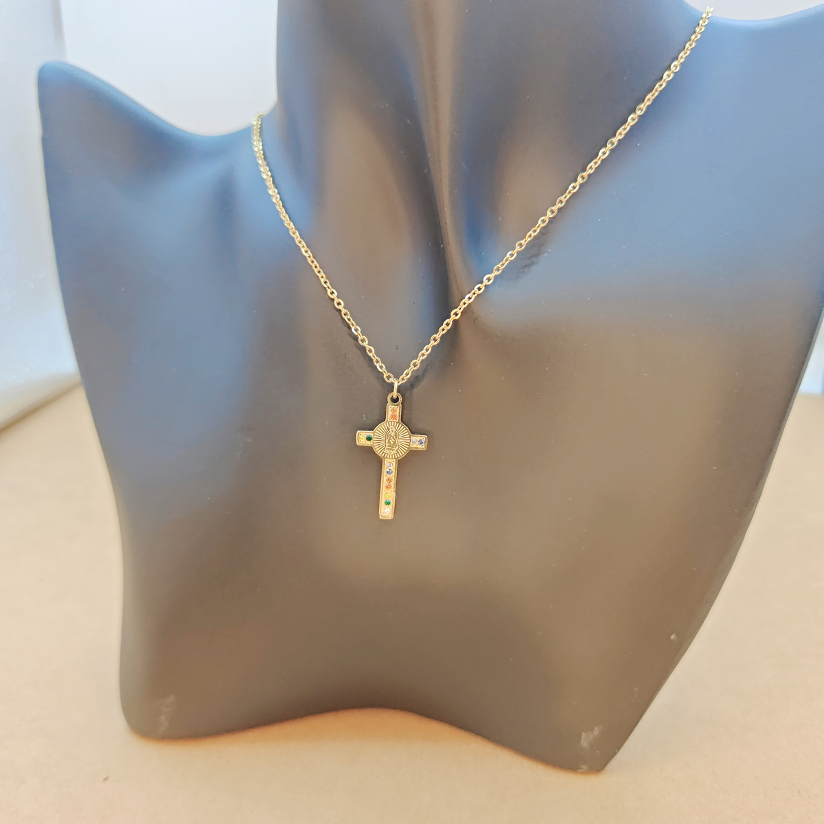 Classic Style Cross Stainless Steel Inlay Rhinestones Pendant Necklace display picture 15
