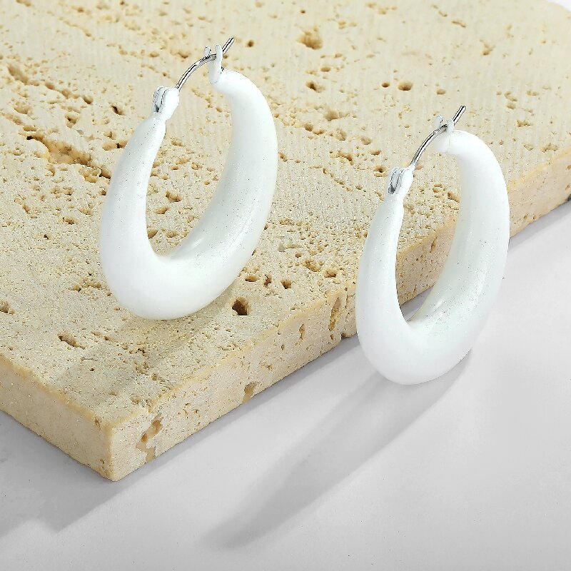 1 Pair Simple Style Oval Spray Paint 304 Stainless Steel Earrings display picture 7