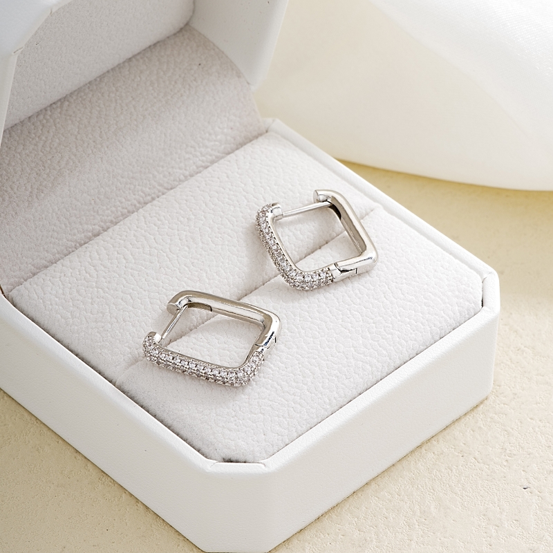 1 Pair Ig Style Simple Style Square Plating Inlay Copper Zircon White Gold Plated Earrings display picture 4