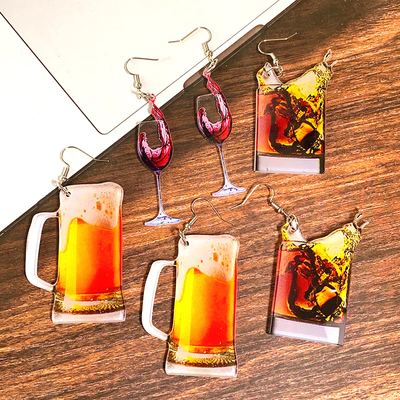 1 Pair Casual Vacation Simple Style Beer Wine Glass Arylic Drop Earrings display picture 9