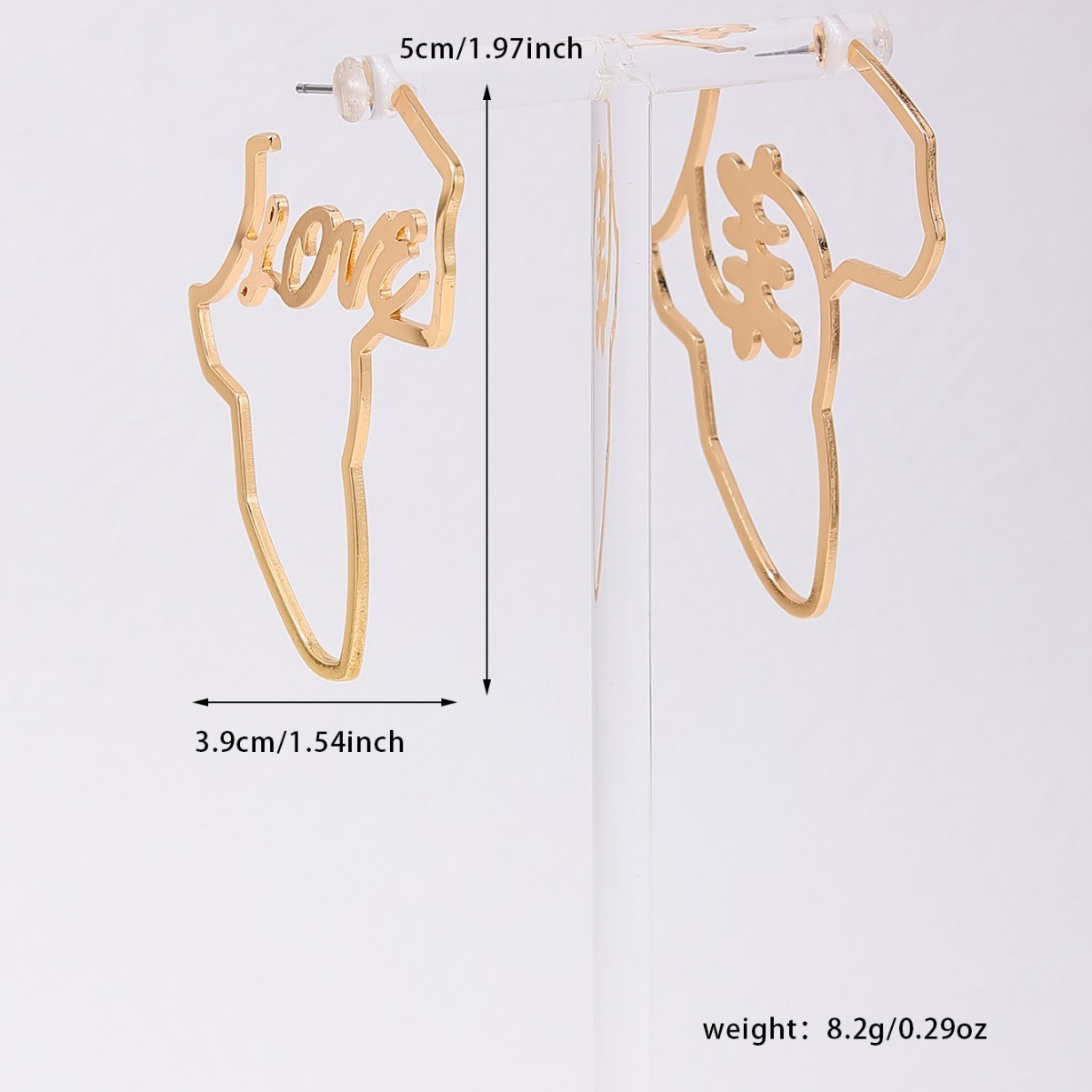 1 Pair Exaggerated Classic Style Love Irregular Map Asymmetrical Hollow Out Ferroalloy Ear Studs display picture 1