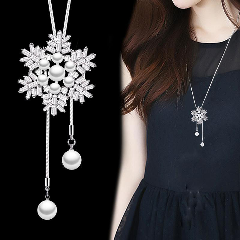 Ig Style Shiny Snowflake Alloy Copper Plating Inlay Artificial Crystal Artificial Pearls Rhinestones Women's Sweater Chain display picture 2