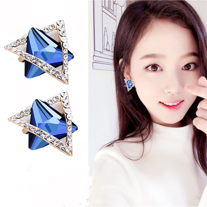 1 Pair Simple Style Triangle Hexagram Plating Inlay Stainless Steel Alloy Artificial Gemstones 18k Gold Plated Ear Studs display picture 2