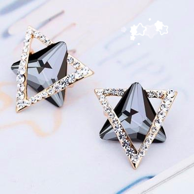 1 Pair Simple Style Triangle Hexagram Plating Inlay Stainless Steel Alloy Artificial Gemstones 18k Gold Plated Ear Studs display picture 6