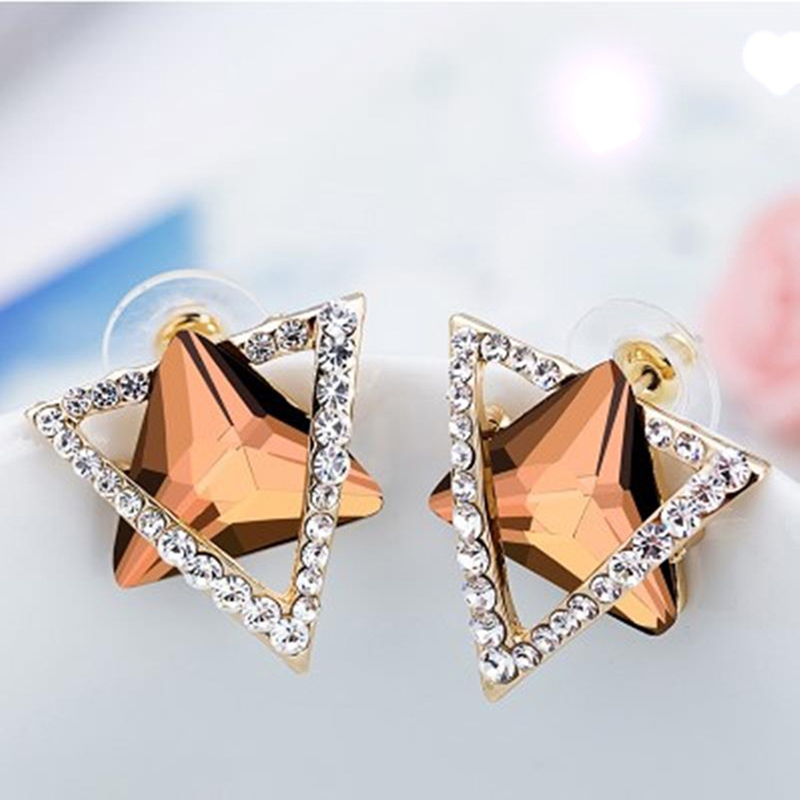 1 Pair Simple Style Triangle Hexagram Plating Inlay Stainless Steel Alloy Artificial Gemstones 18k Gold Plated Ear Studs display picture 3