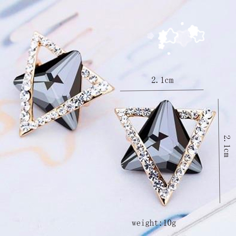 1 Pair Simple Style Triangle Hexagram Plating Inlay Stainless Steel Alloy Artificial Gemstones 18k Gold Plated Ear Studs display picture 1