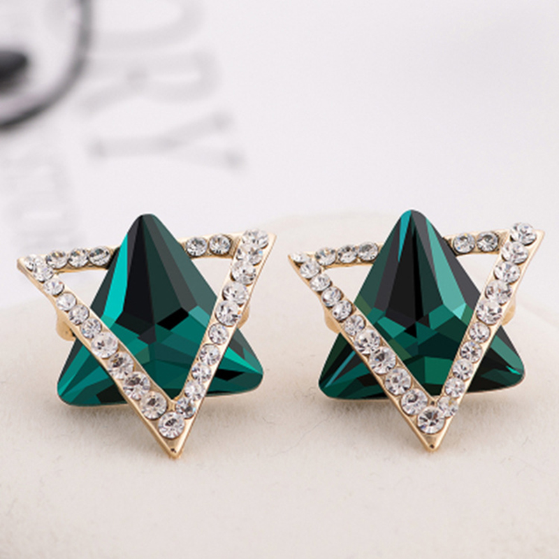 1 Pair Simple Style Triangle Hexagram Plating Inlay Stainless Steel Alloy Artificial Gemstones 18k Gold Plated Ear Studs display picture 4
