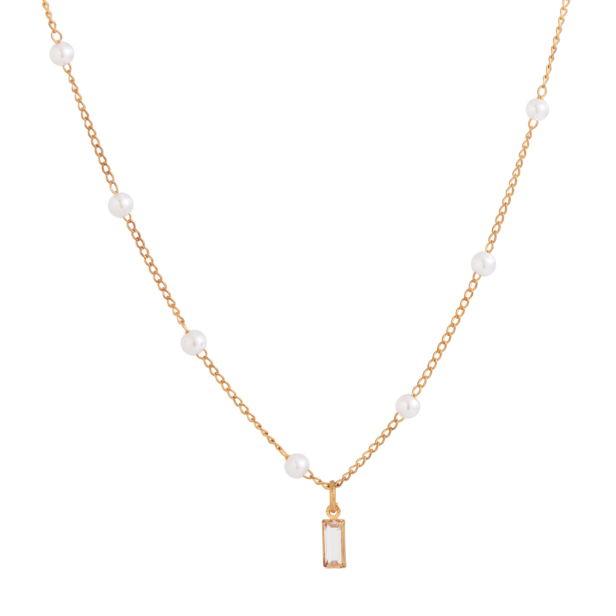 Retro Simple Style Classic Style Rectangle Zircon Imitation Pearl Copper Wholesale Pendant Necklace display picture 4
