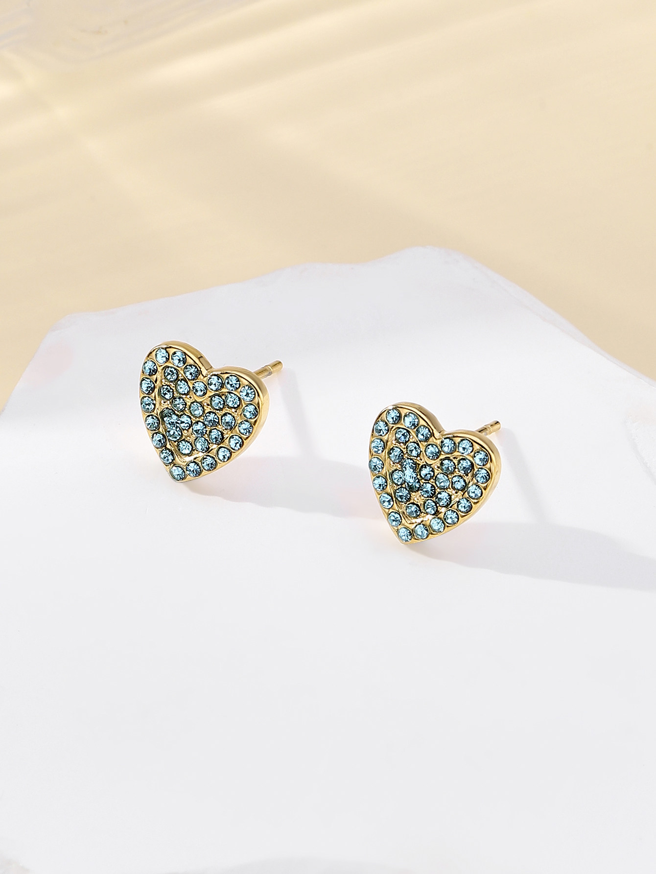 1 Pair IG Style Simple Style Heart Shape Plating Inlay 304 Stainless Steel Zircon 18K Gold Plated Ear Studs display picture 1