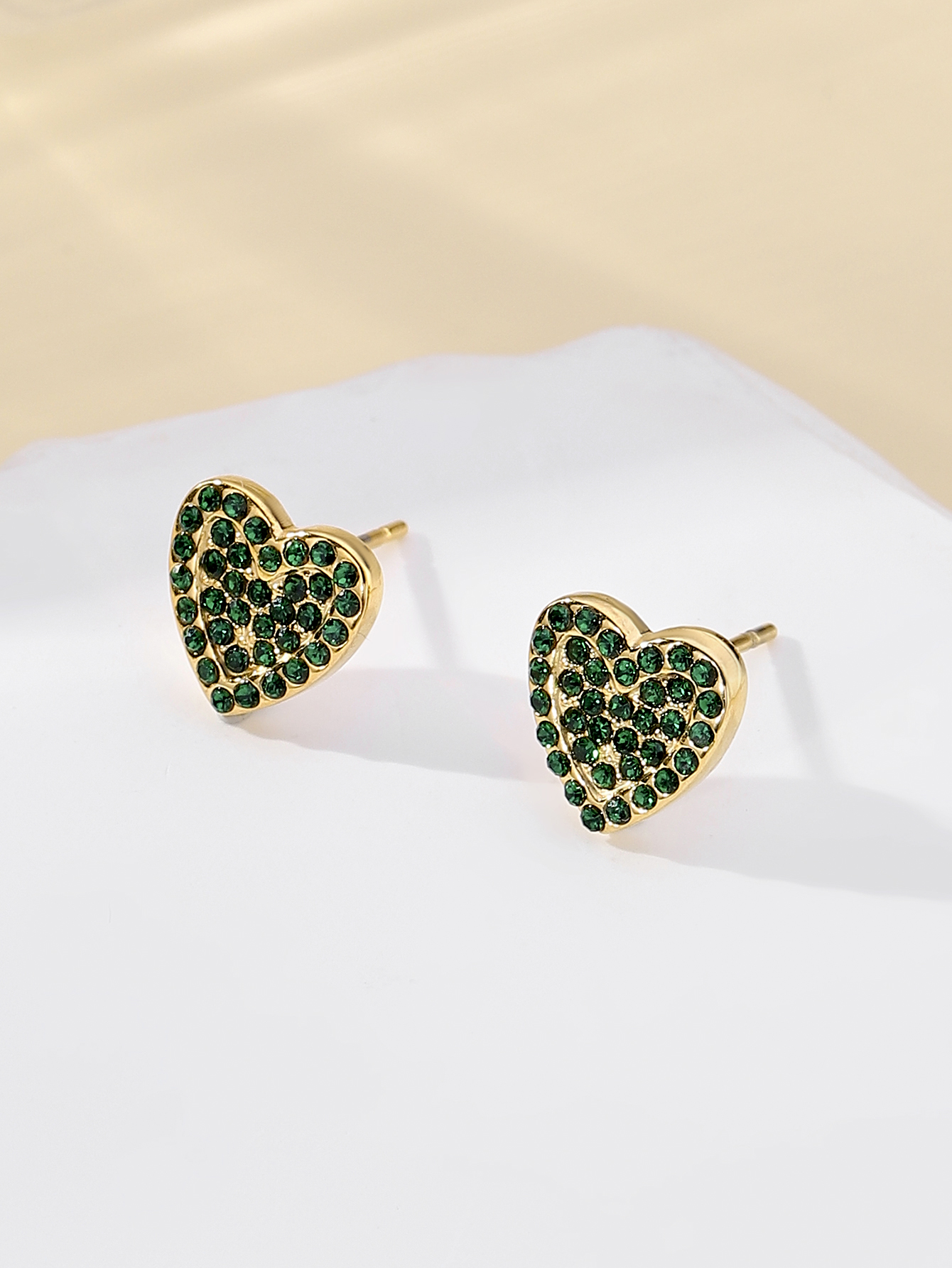 1 Pair IG Style Simple Style Heart Shape Plating Inlay 304 Stainless Steel Zircon 18K Gold Plated Ear Studs display picture 4