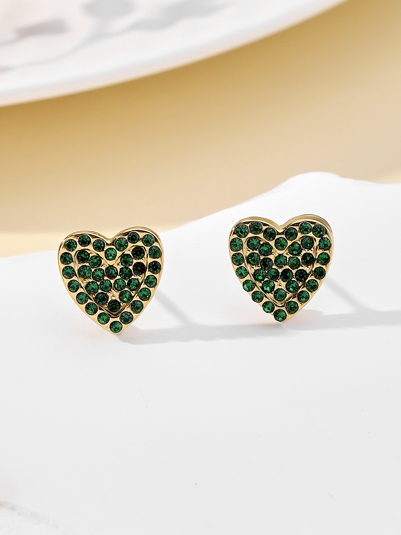 1 Pair IG Style Simple Style Heart Shape Plating Inlay 304 Stainless Steel Zircon 18K Gold Plated Ear Studs display picture 5