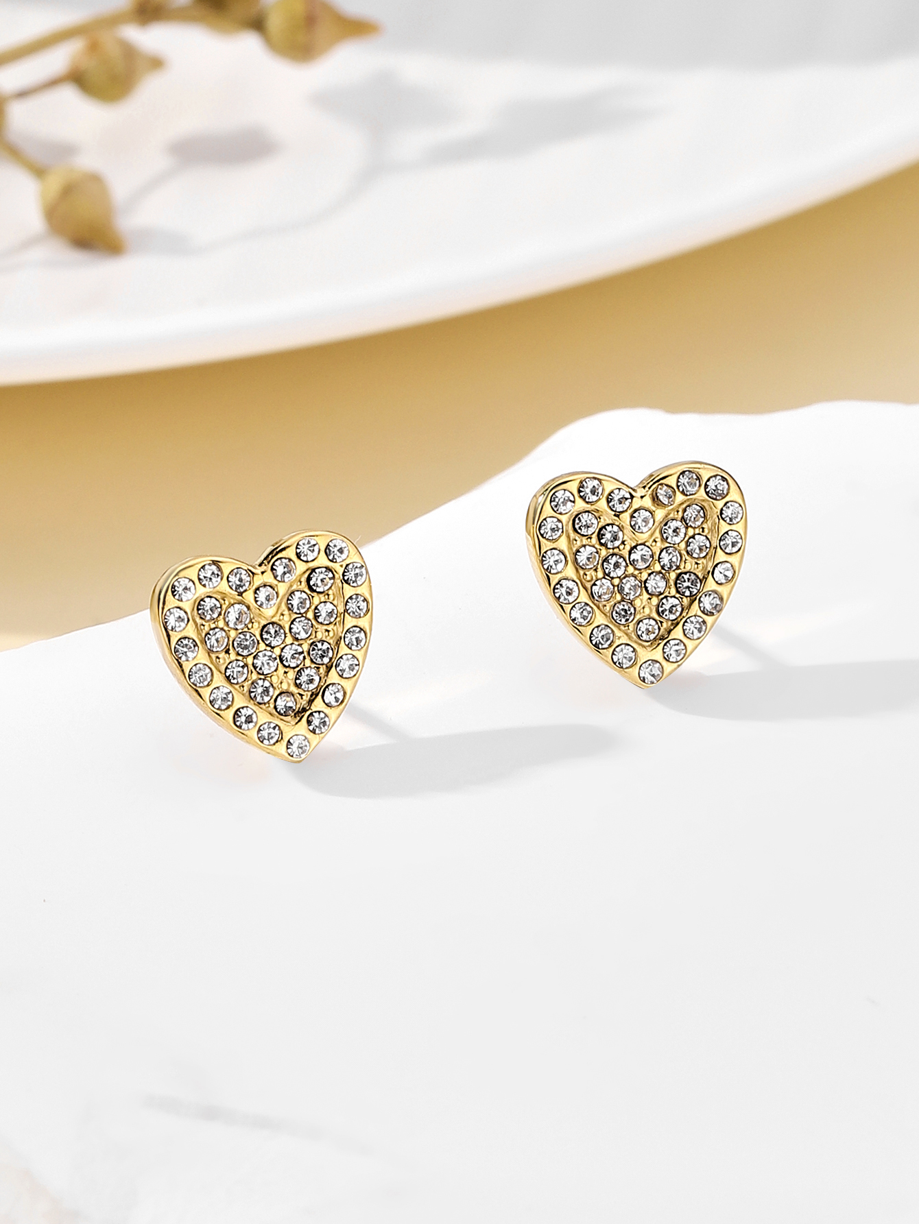 1 Pair IG Style Simple Style Heart Shape Plating Inlay 304 Stainless Steel Zircon 18K Gold Plated Ear Studs display picture 8