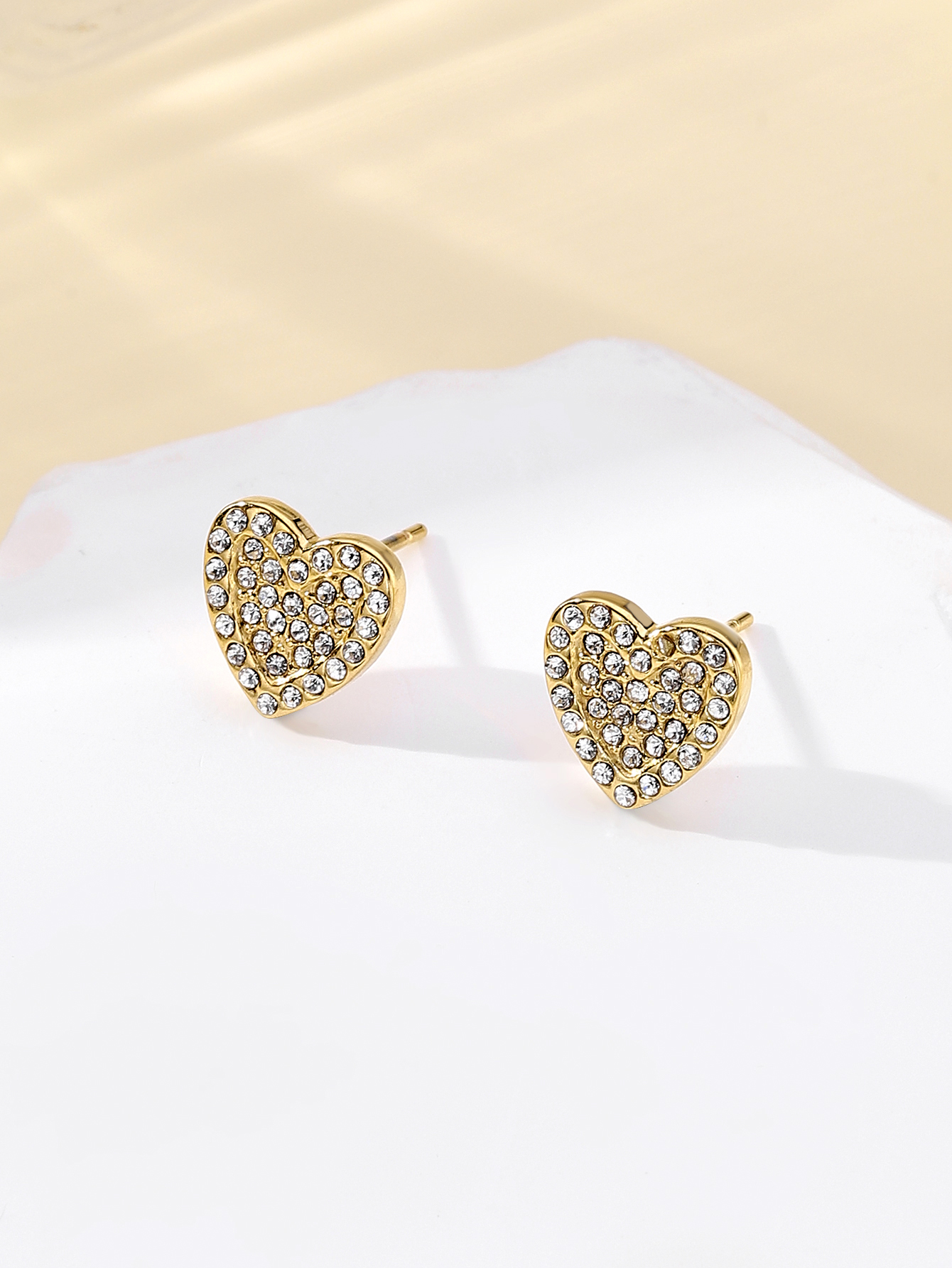 1 Pair IG Style Simple Style Heart Shape Plating Inlay 304 Stainless Steel Zircon 18K Gold Plated Ear Studs display picture 9