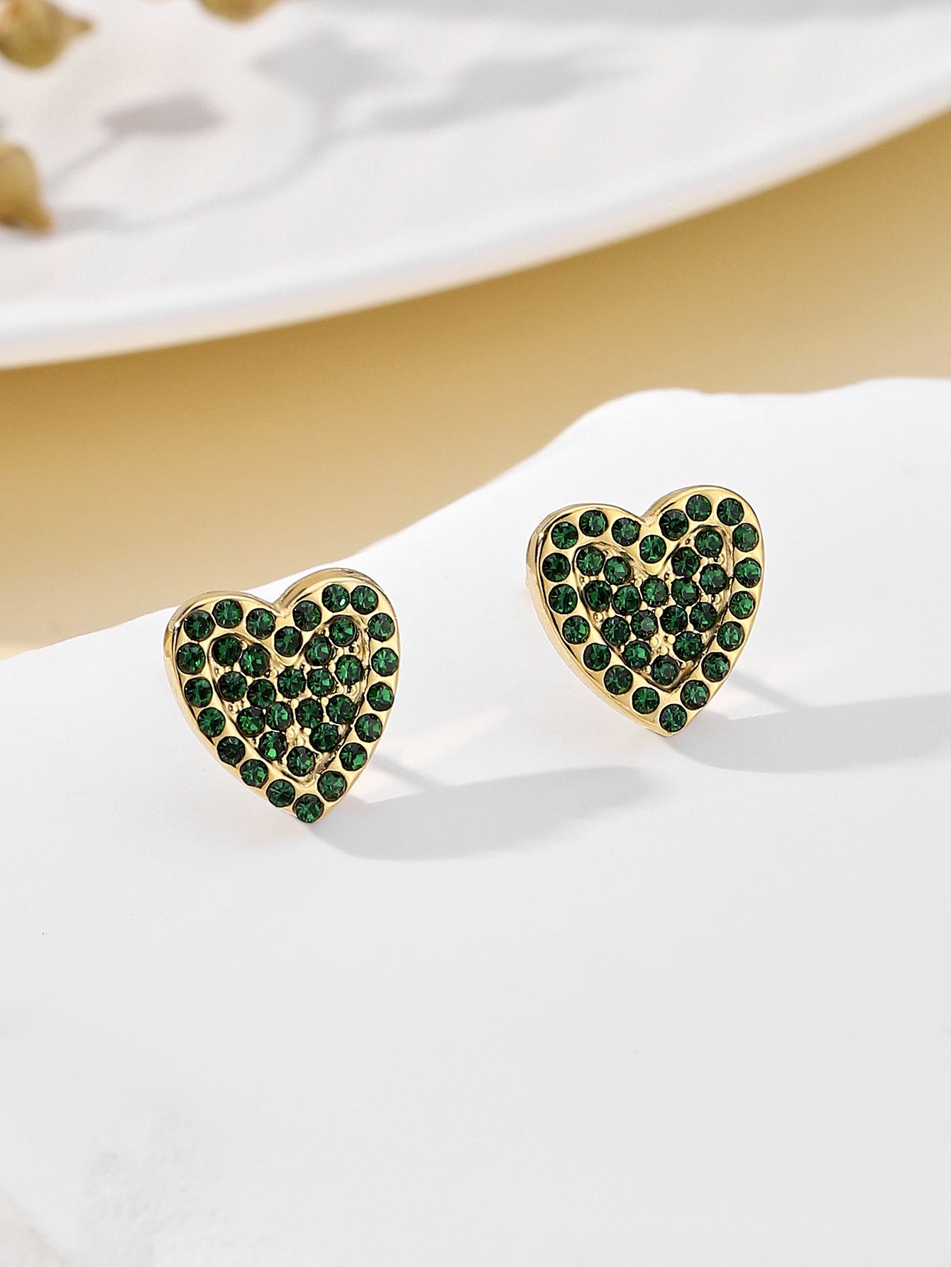 1 Pair IG Style Simple Style Heart Shape Plating Inlay 304 Stainless Steel Zircon 18K Gold Plated Ear Studs display picture 7