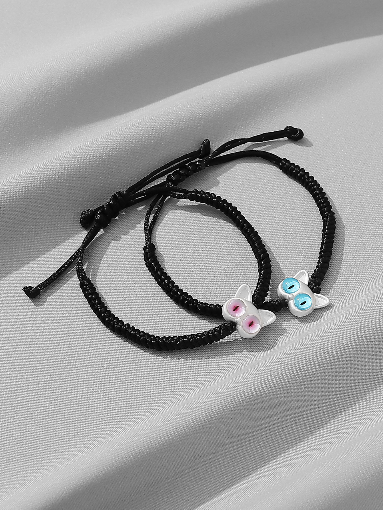 Casual Cute Funny Cat Synthetic Resin Synthetic Fibre Alloy Inlay Resin Couple Drawstring Bracelets display picture 3