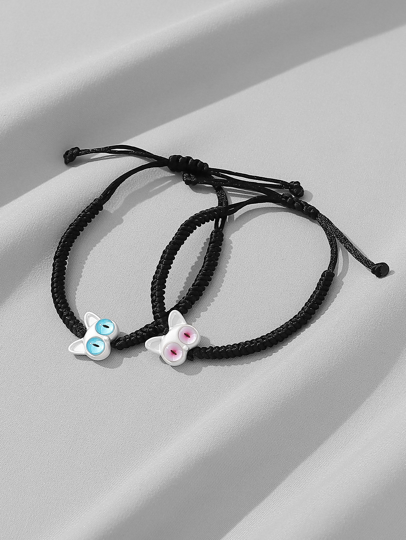 Casual Cute Funny Cat Synthetic Resin Synthetic Fibre Alloy Inlay Resin Couple Drawstring Bracelets display picture 7