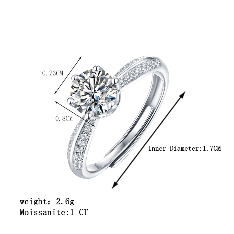 Elegant Luxurious Round Sterling Silver Gra Plating Inlay Moissanite 18k Gold Plated Open Rings display picture 5