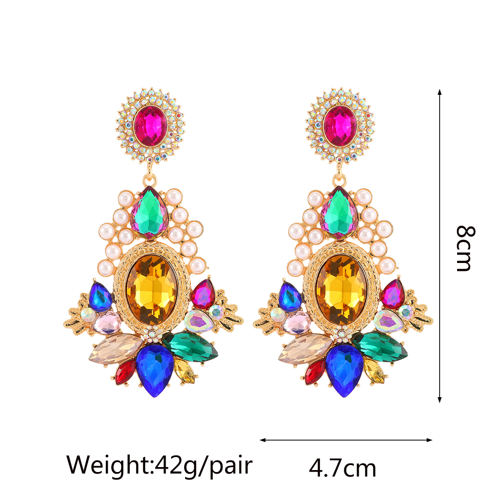 1 Pair Retro Shiny Oval Water Droplets Plating Inlay Zinc Alloy Artificial Pearls Glass Drop Earrings display picture 1