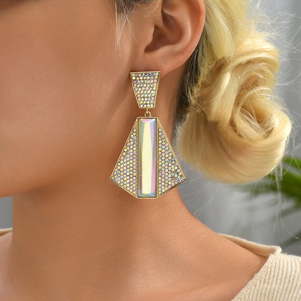 1 Pair Exaggerated Shiny Geometric Plating Inlay Zinc Alloy Rhinestones Glass Drop Earrings display picture 5