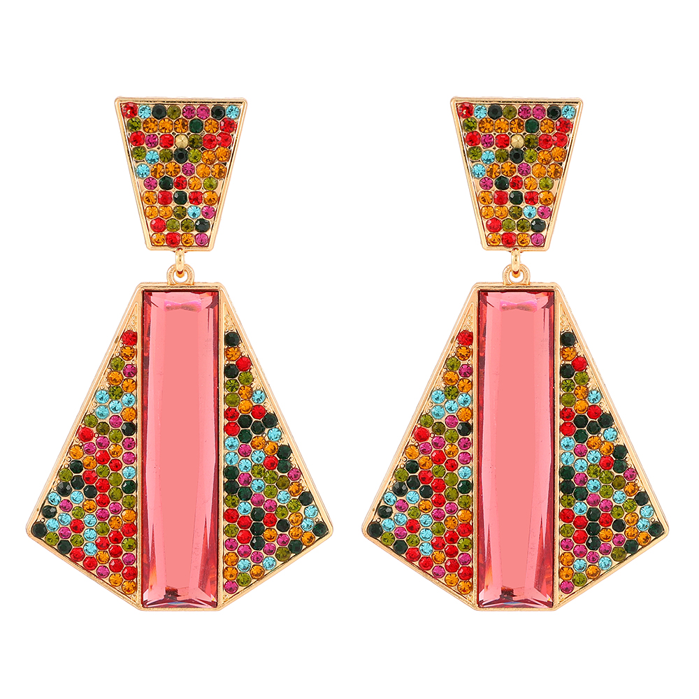 1 Pair Exaggerated Shiny Geometric Plating Inlay Zinc Alloy Rhinestones Glass Drop Earrings display picture 2