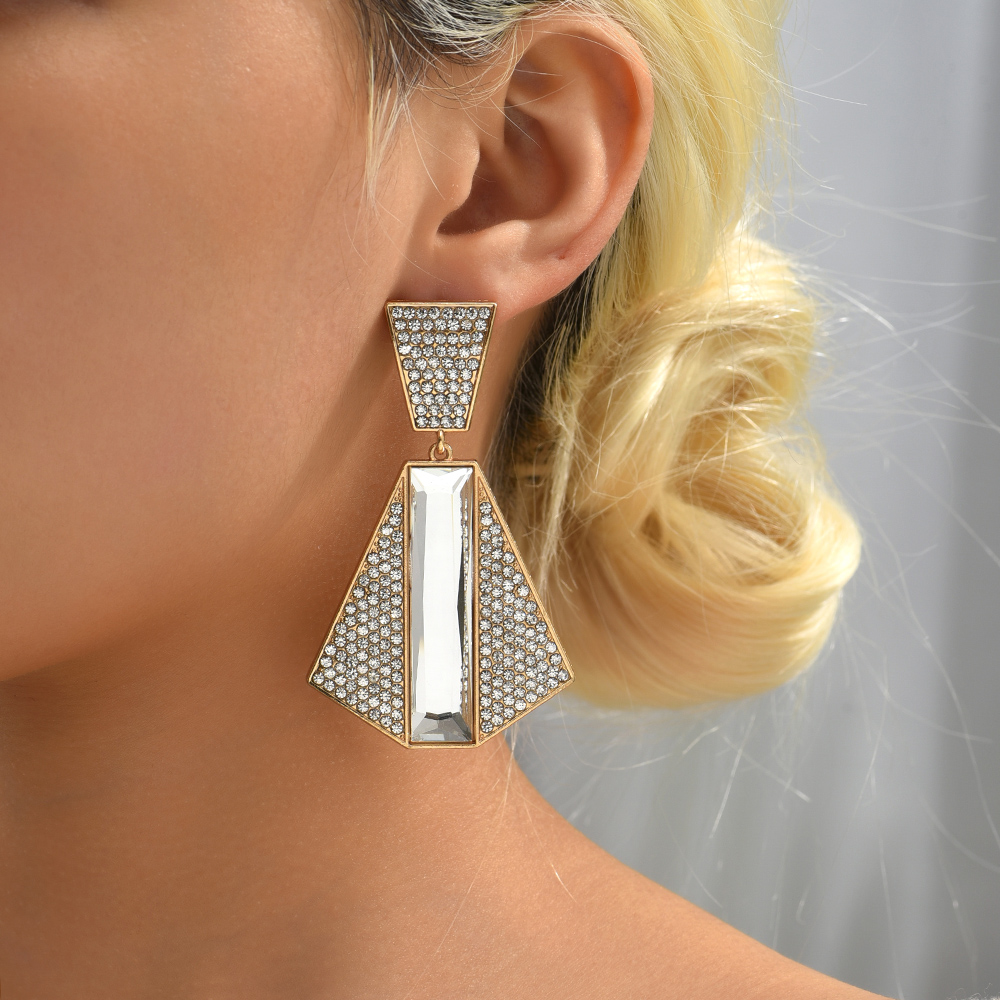 1 Pair Exaggerated Shiny Geometric Plating Inlay Zinc Alloy Rhinestones Glass Drop Earrings display picture 10
