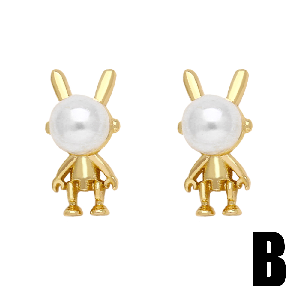 1 Paire Style Moderne Style Simple Lapin Fleur Noeud D'arc Placage Incruster Le Cuivre Perle Zircon Plaqué Or 18k Boucles D'oreilles display picture 5