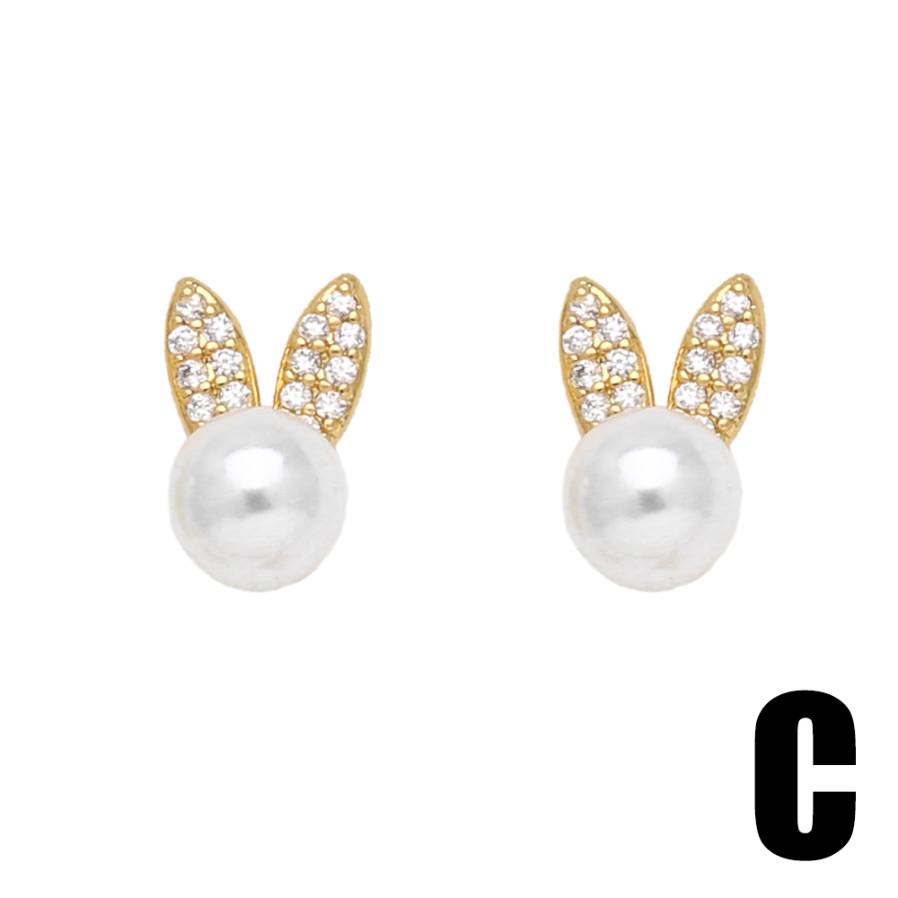 1 Pair Modern Style Simple Style Rabbit Flower Bow Knot Plating Inlay Copper Pearl Zircon 18k Gold Plated Ear Studs display picture 8