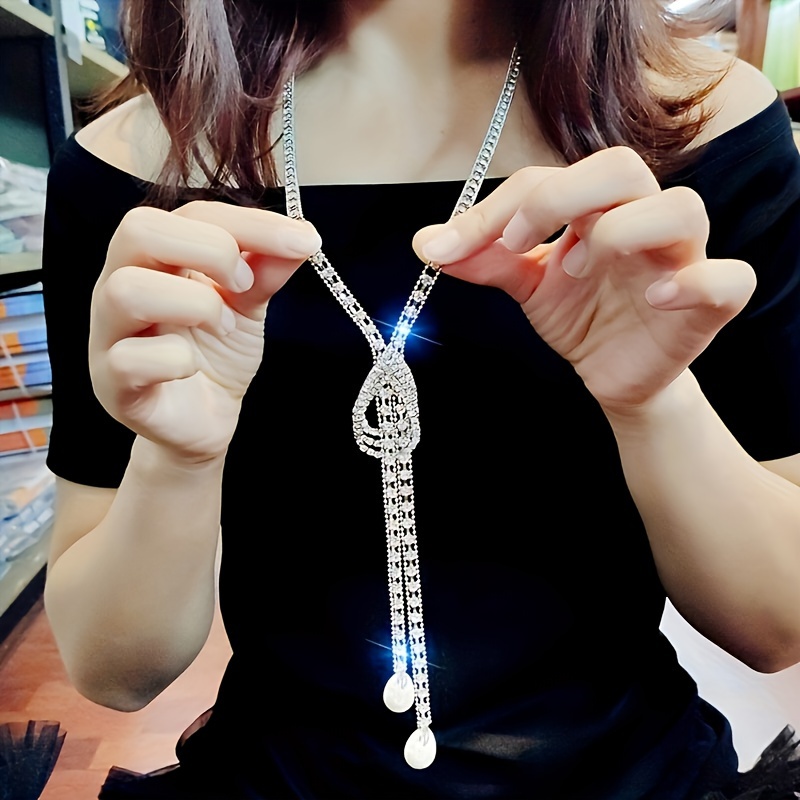 Ig Style Shiny Water Droplets Alloy Inlay Rhinestones Pearl Women's Necklace display picture 6