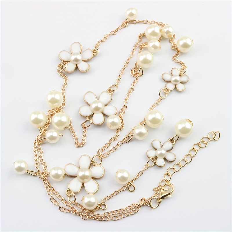 Casual Classic Style Flower Alloy Pearl Women's Sweater Chain Necklace display picture 2