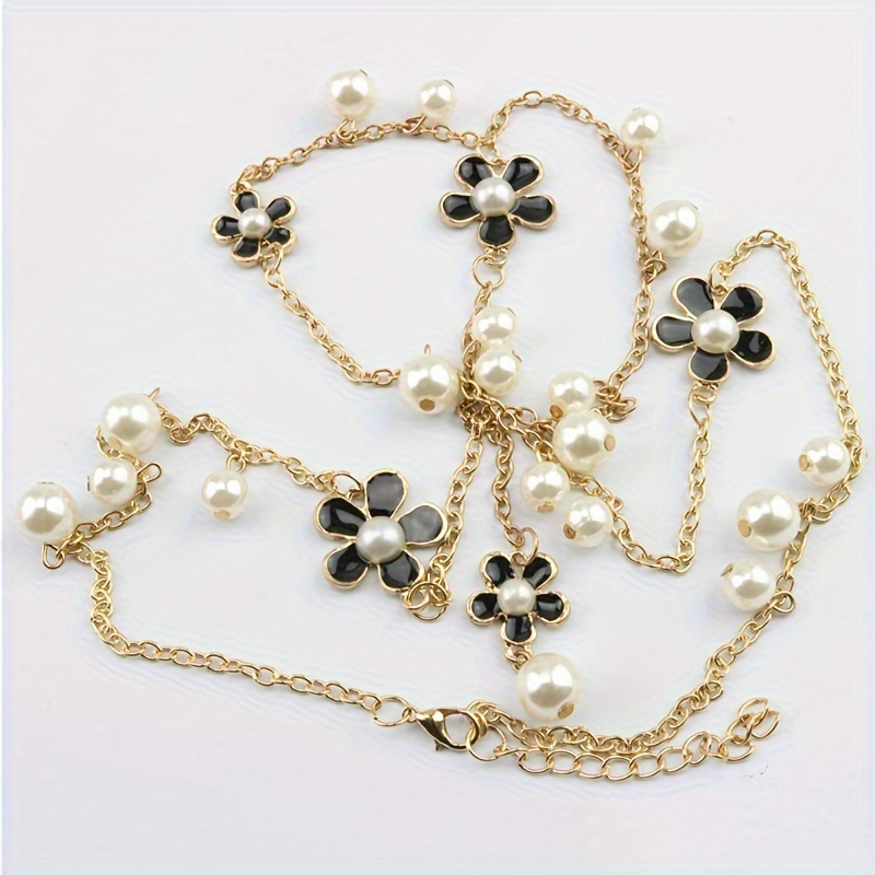 Casual Classic Style Flower Alloy Pearl Women's Sweater Chain Necklace display picture 4