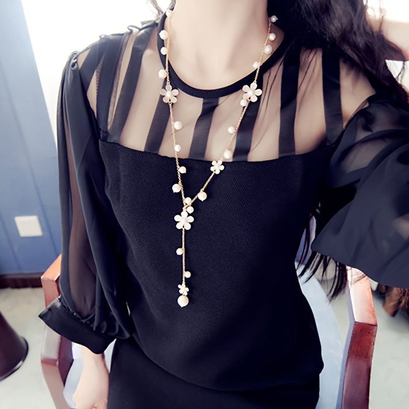 Casual Classic Style Flower Alloy Pearl Women's Sweater Chain Necklace display picture 6