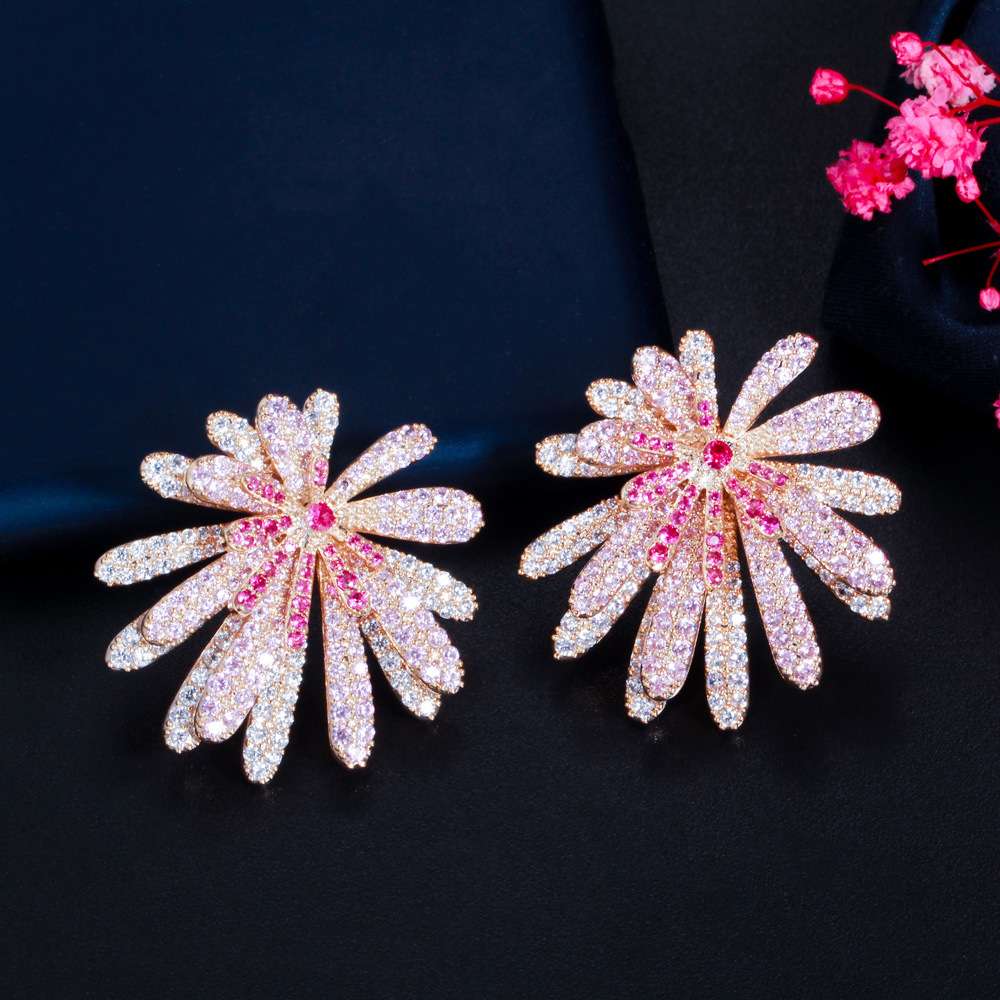 1 Pair Casual Romantic Flower Plating Inlay Copper Zircon Rhodium Plated Silver Plated Ear Studs display picture 6